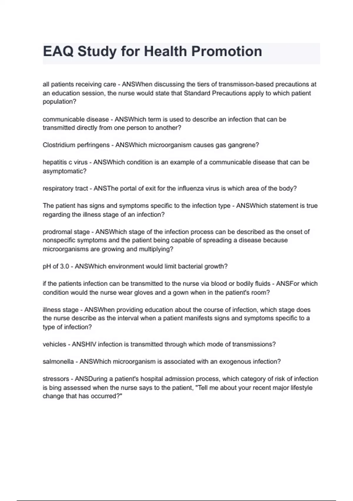 EAQ Study for Health Promotion questions and answers rated A+ by ...