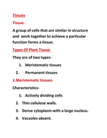 science tissues all important points class 9 th cbse 
