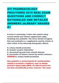 ATI PHARMACOLOGY  PROCTORED 2019 REAL EXAM  QUESTIONS AND CORRECT  RATIONALES AND DETAILED  ANSWERS &vert;ALREADY GRADED  A&plus;