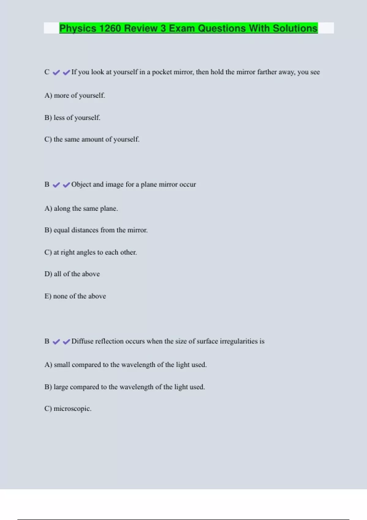 Physics 1260 Review 3 Exam Questions With Solutions - PHYS 1260 - Stuvia US