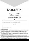 RSK4805 Assignment 2 &lpar;ANSWERS&rpar; 2024 - DISTINCTION GUARANTEED