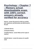 Psychology &colon; Chapter 7 - Memory actual downloadable exam with 100&percnt; correct answers already verified for accuracy