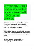 Psychology - Brain and behaviour test revision exam with 100&percnt; correct answers