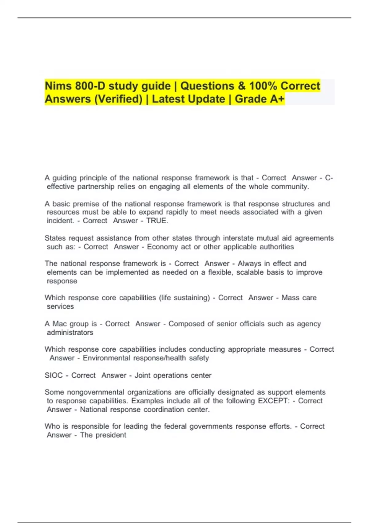 Nims 800-D study guide | Questions &amp; 100% Correct Answers (Verified ...