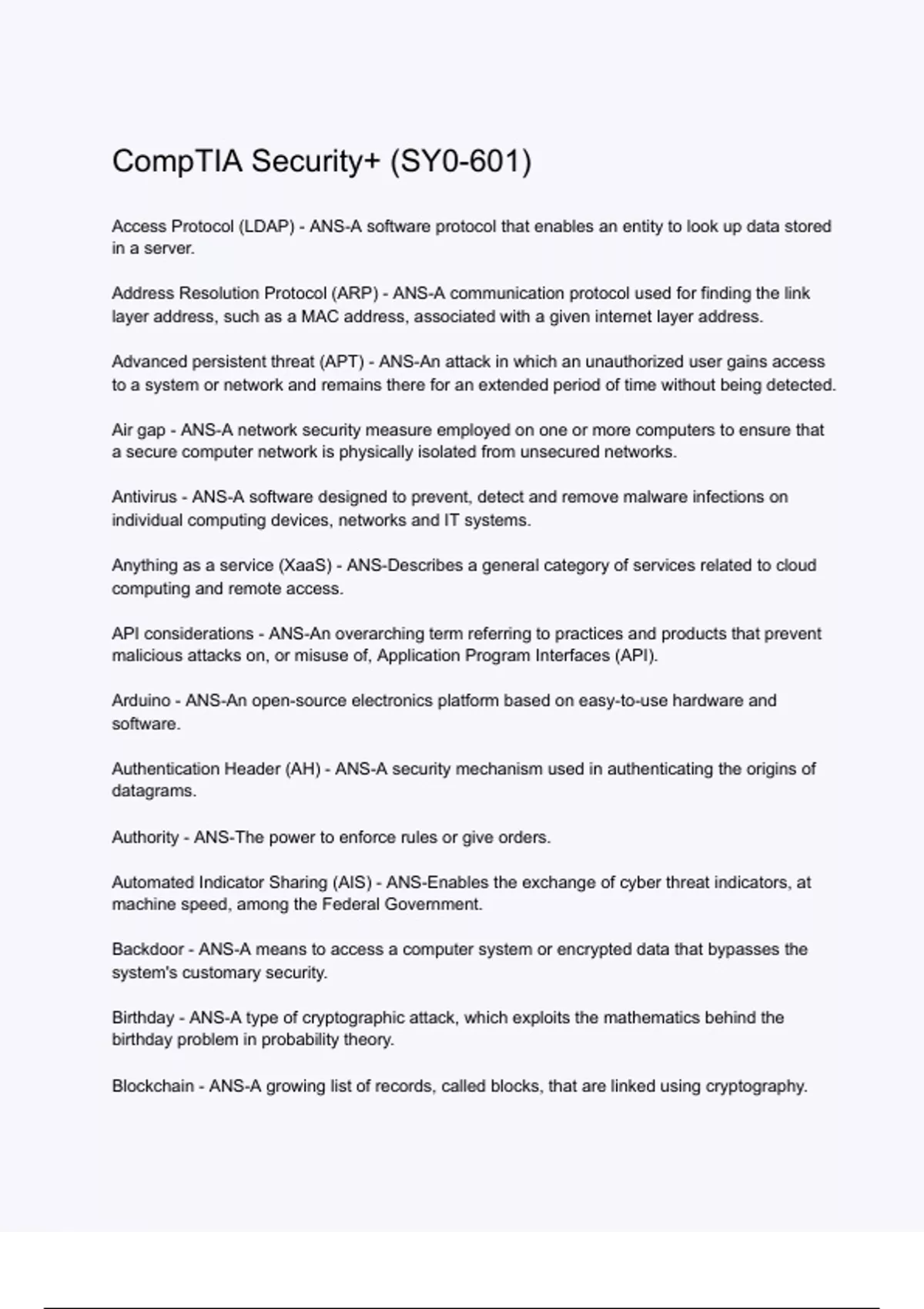 CompTIA Security+ (SY0-601) 2025 Exam: All Questions Answered 100% ...
