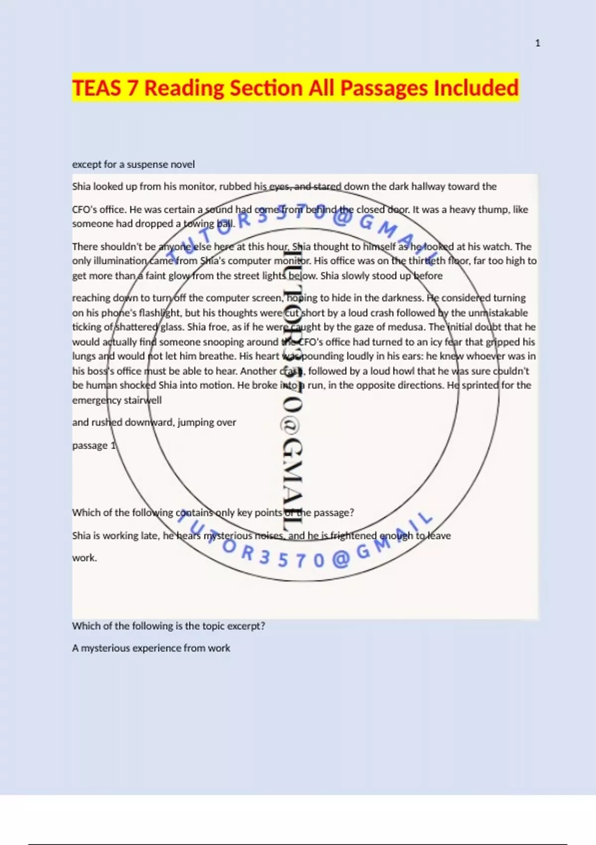 TEAS 7 Reading Section 2024/2025 All Passages Included - ATI TEAS 7 ...