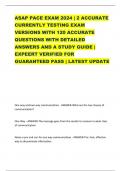 ASAP PACE EXAM 2024 &vert; 2 ACCURATE CURRENTLY TESTING EXAM VERSIONS WITH 120 ACCURATE QUESTIONS WITH DETAILED ANSWERS AND A STUDY GUIDE &vert; EXPEERT VERIFIED FOR GUARANTEED PASS &vert; LATEST UPDATE