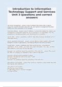 Introduction to Information Technology Support and Services Unit 3 questions and correct answers