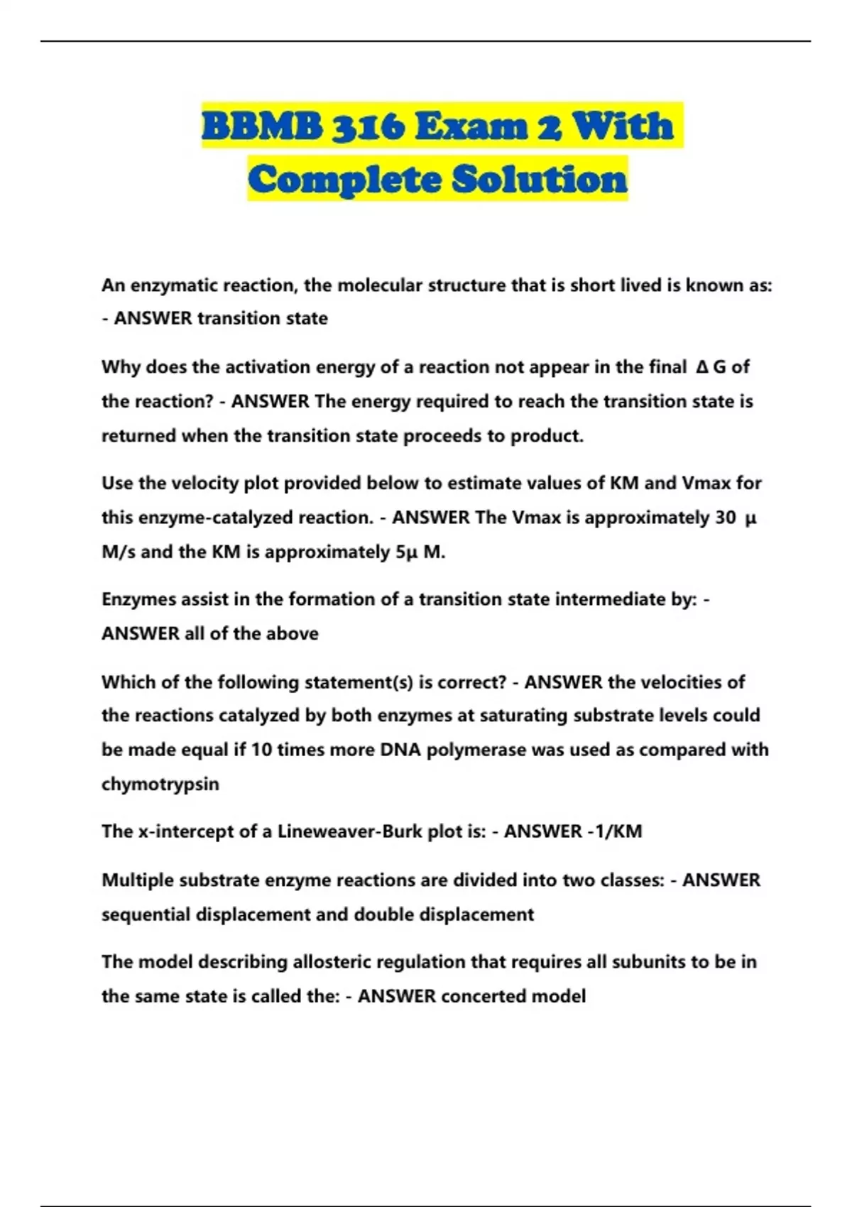 BBMB 316 BUNDLED EXAMS WITH COMPLETE SOLUTION - Stuvia US