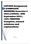 LCP4809 Assignment 2 &lpar;COMPLETE ANSWERS&rpar; Semester 2 2024 &lpar;159605&rpar; - DUE September 2024 &semi; 100&percnt; TRUSTED Complete&comma; trusted solutions and explanations&period;
