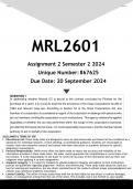 MRL2601 Assignment 2 &lpar;ANSWERS&rpar; Semester 2 2024 - DISTINCTION GUARANTEED