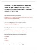 ASSISTANT LABORATORY ANIMAL TECHNICIAN &lpar;ALAT&rpar; &lpar;ACTUAL EXAM&rpar; LATEST WITH EXPERT CERTIFIED QUESTIONS AND ANSWERS I ALREADY GRADED A&plus; 100&percnt; PASS 