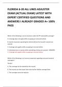 FLORIDA 6-20 ALL LINES ADJUSTER EXAM &lpar;ACTUAL EXAM&rpar; LATEST WITH EXPERT CERTIFIED QUESTIONS AND ANSWERS I ALREADY GRADED A&plus; 100&percnt; PASS 