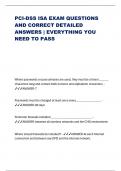 PCI-DSS ISA EXAM QUESTIONS AND CORRECT DETAILED ANSWERS &vert; EVERYTHING YOU NEED TO PASS