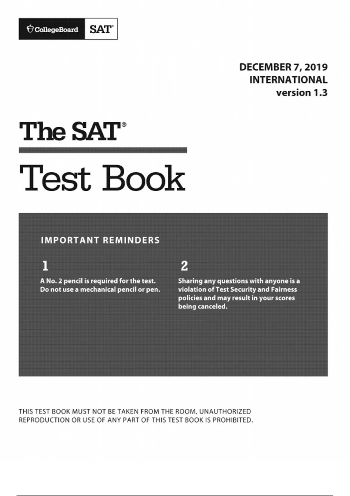 Official 2019 December International v1.3 SAT Test | SAT QAS in PDF ...