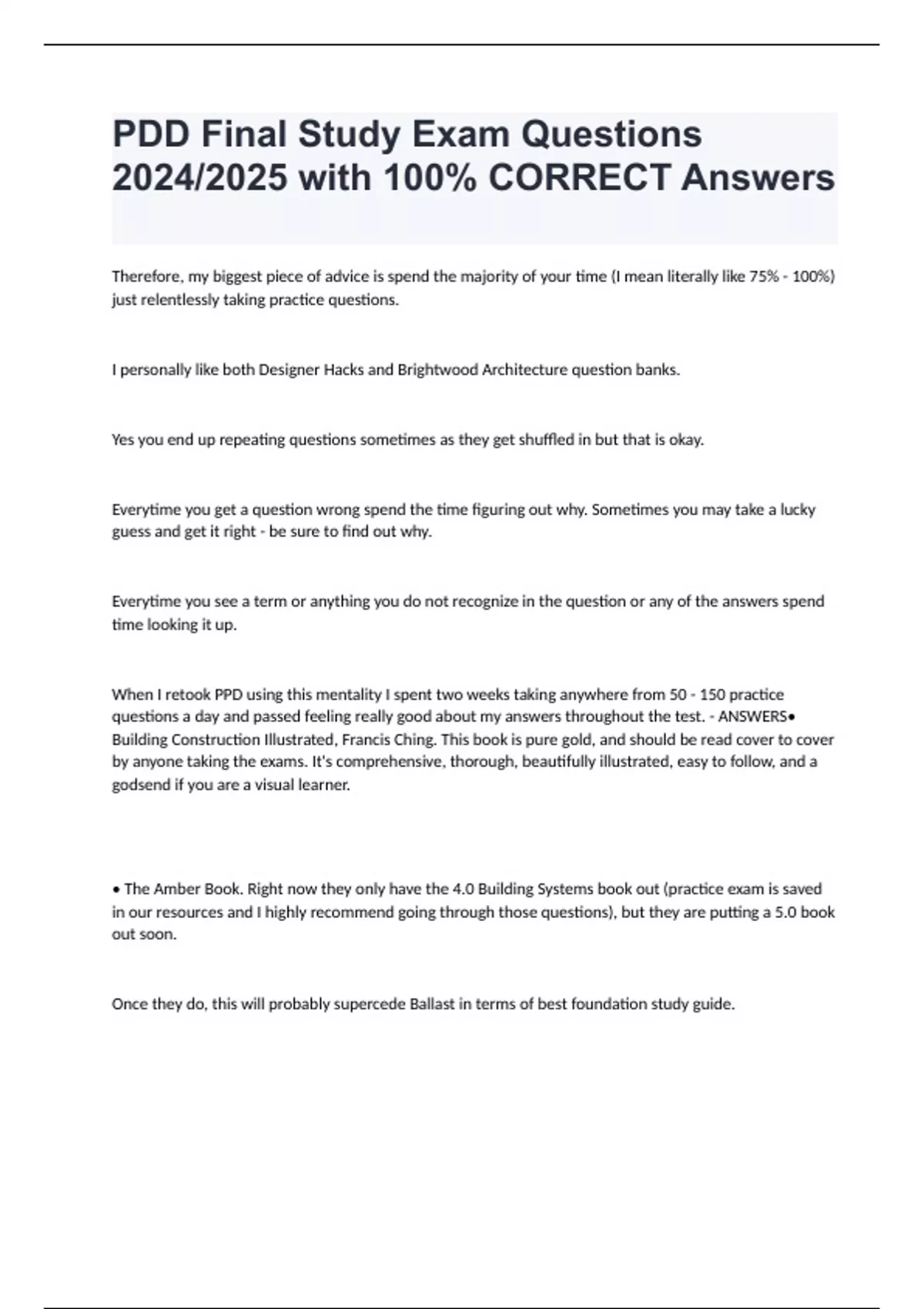 PDD Final Study Exam Questions 2024/2025 with 100% CORRECT Answers ...