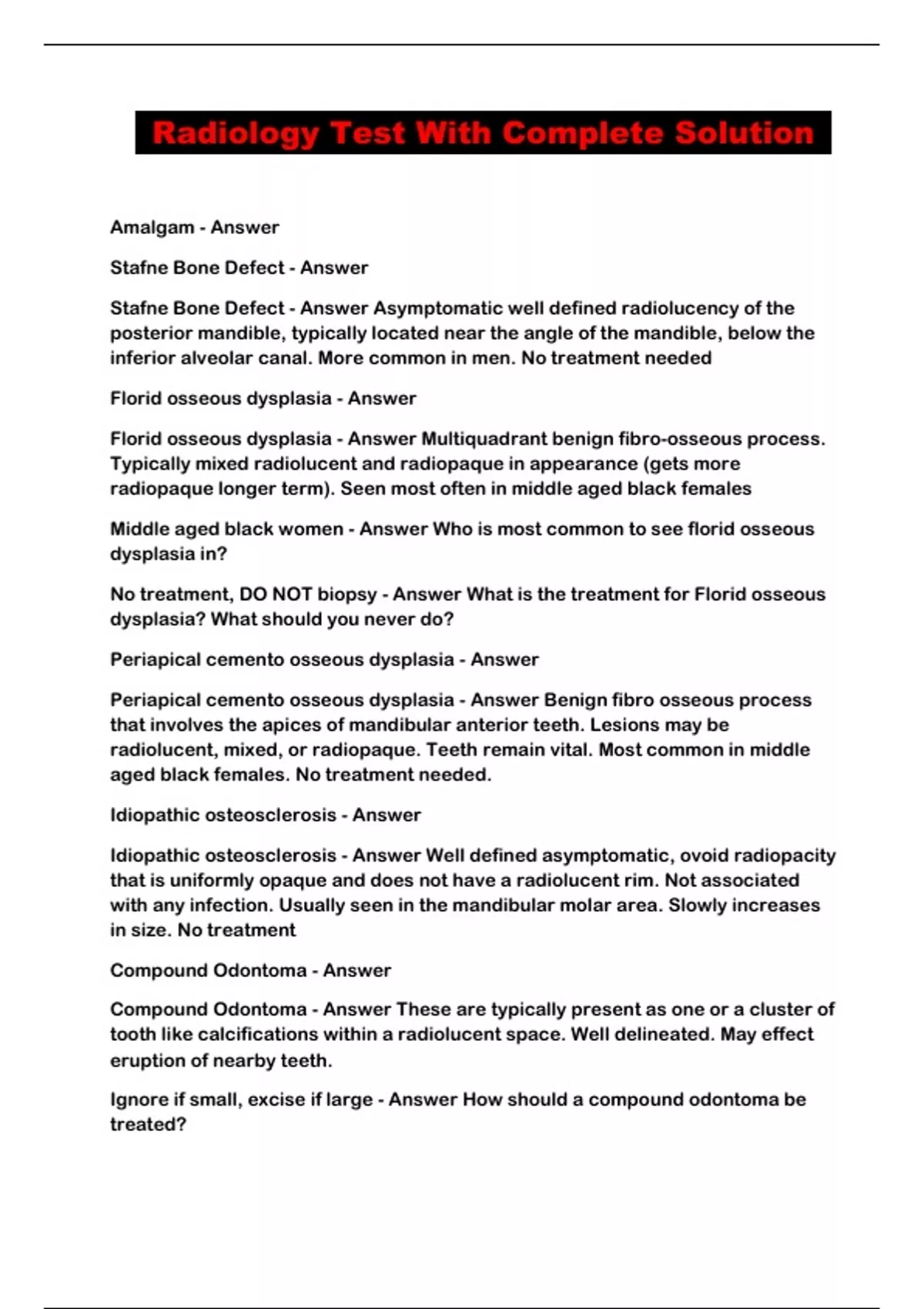 Radiology Test With Complete Solution - Radiology - Stuvia US
