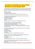 Accident and Health Insurance Exam Questions Latest Update 2024