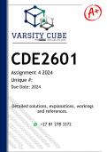 CDE2601 Assignment 4 &lpar;DETAILED ANSWERS&rpar; 2024 - DISTINCTION GUARANTEED