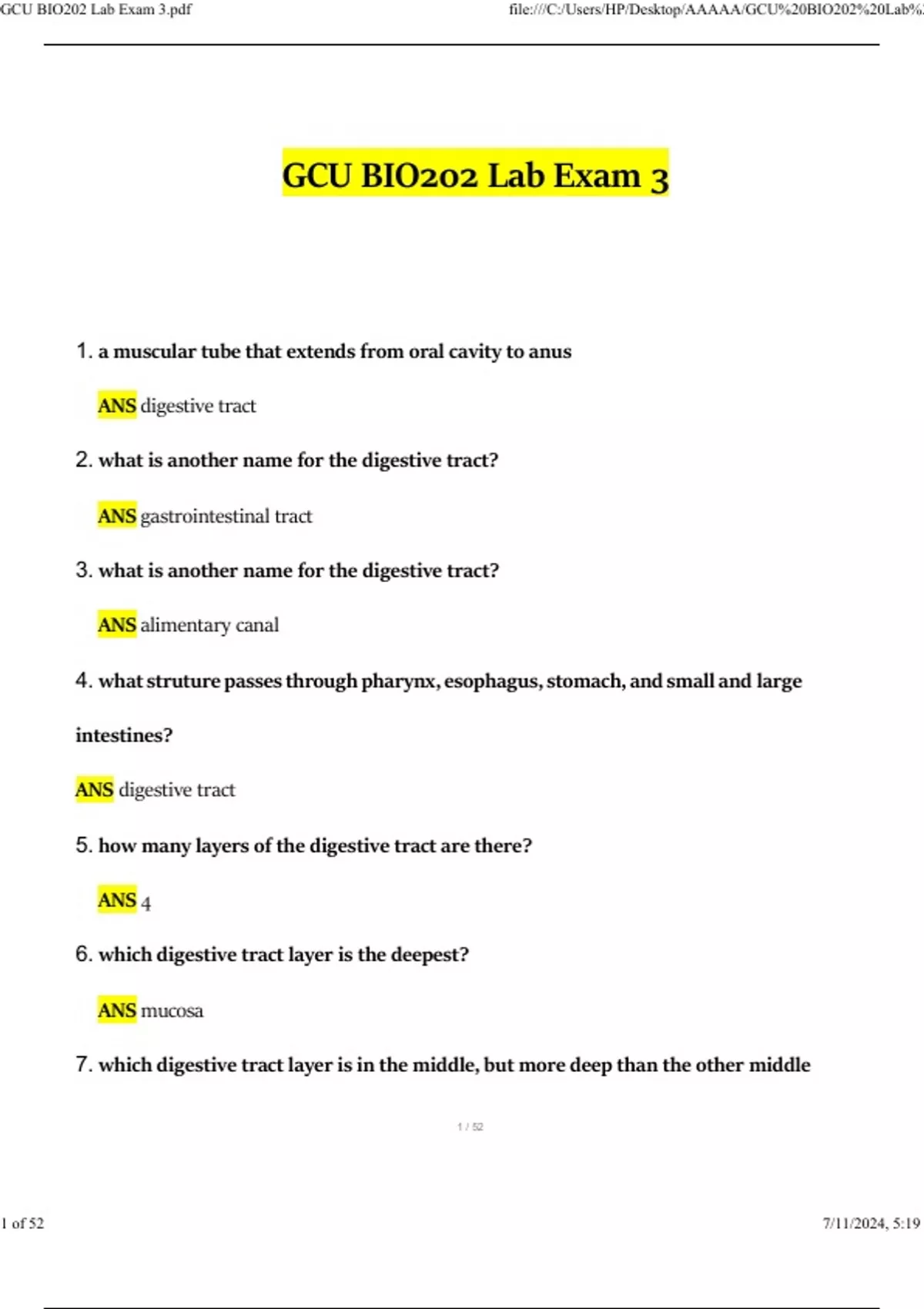GCU BIO 202 Lab Exam 3 Updated Questions and Answers (2024/2025 ...