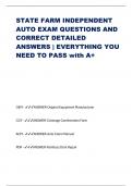 STATE FARM INDEPENDENT AUTO EXAM QUESTIONS AND CORRECT DETAILED ANSWERS &vert; EVERYTHING YOU NEED TO PASS with A&plus;