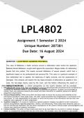 LPL4802 Assignment 1 &lpar;ANSWERS&rpar; Semester 2 2024 - DISTINCTION GUARANTEED