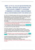 RHIT ACTUAL EXAM QUESTIONBANK 2025 500&plus; NEWEST QUESTIONS AND DETAILED CORRECT ANSWERS &lpar;VERIFIED ANSWERS&rpar; &vert; REGISTERED HEALTH INFORMATION TECHNICIAN