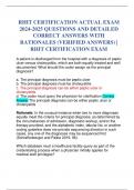 RHIT CERTIFICATION ACTUAL EXAM 2024-2025 QUESTIONS AND DETAILED CORRECT ANSWERS WITH RATIONALES &lpar;VERIFIED ANSWERS&rpar; &vert; RHIT CERTIFICATION EXAM