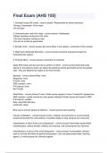 Final Exam &lpar;AHS 155&rpar; questions and answers