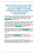 RHIA CERTIFICATION EXAM LATEST ACTUAL EXAM QUESTIONS AND DETAILED CORRECT ANSWERS &lpar;VERIFIED ANSWERS&rpar; &vert; REGISTERED HEALTH INFORMATION ADMINISTRATOR