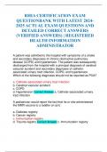 RHIA CERTIFICATION EXAM QUESTIONBANK WITH LATEST 2024- 2025 ACTUAL EXAM QUESTIONS AND DETAILED CORRECT ANSWERS &lpar;VERIFIED ANSWERS&rpar; &vert; REGISTERED HEALTH INFORMATION ADMINISTRATOR