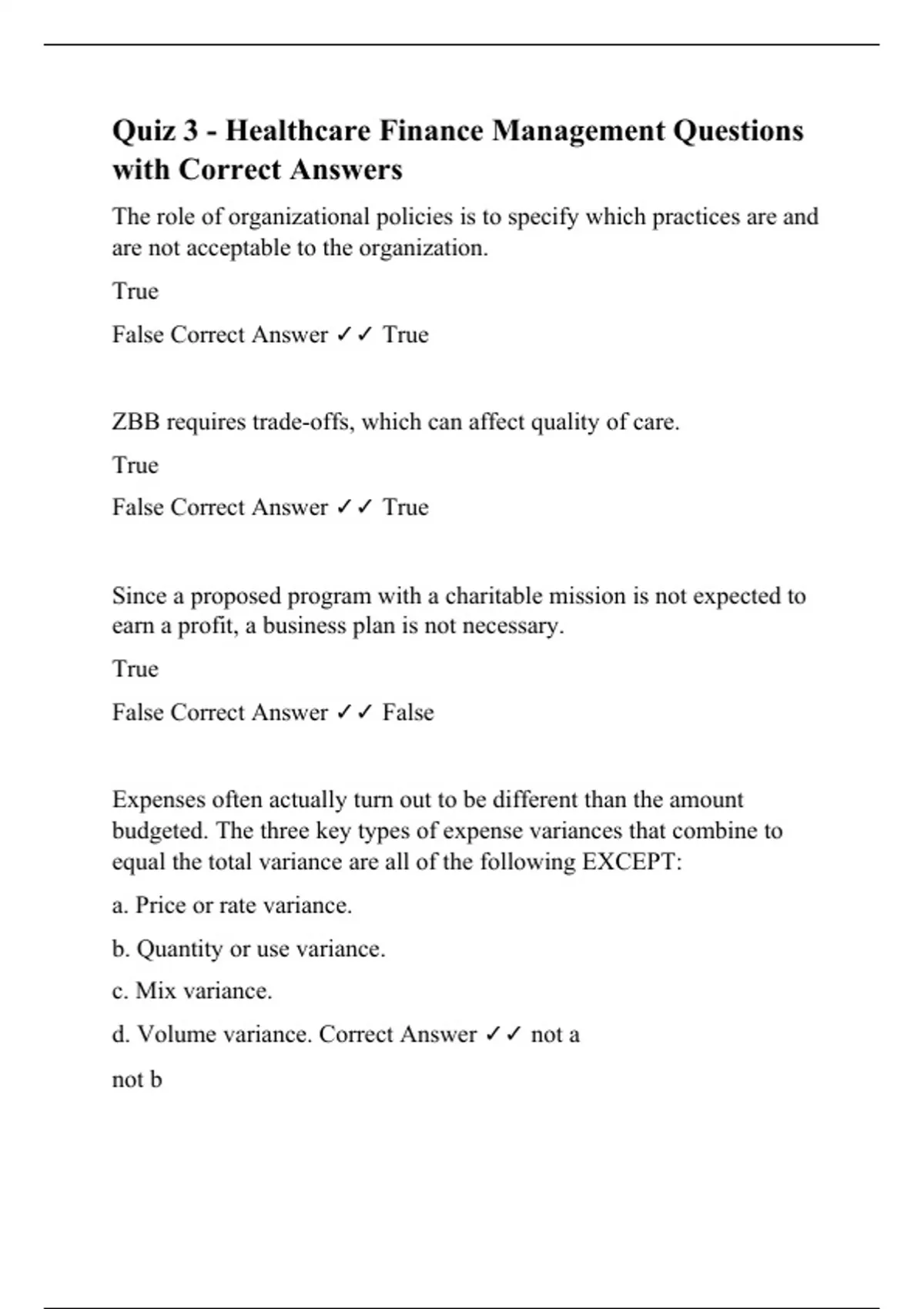 Quiz 3 - Healthcare Finance Management Questions with Correct Answers ...