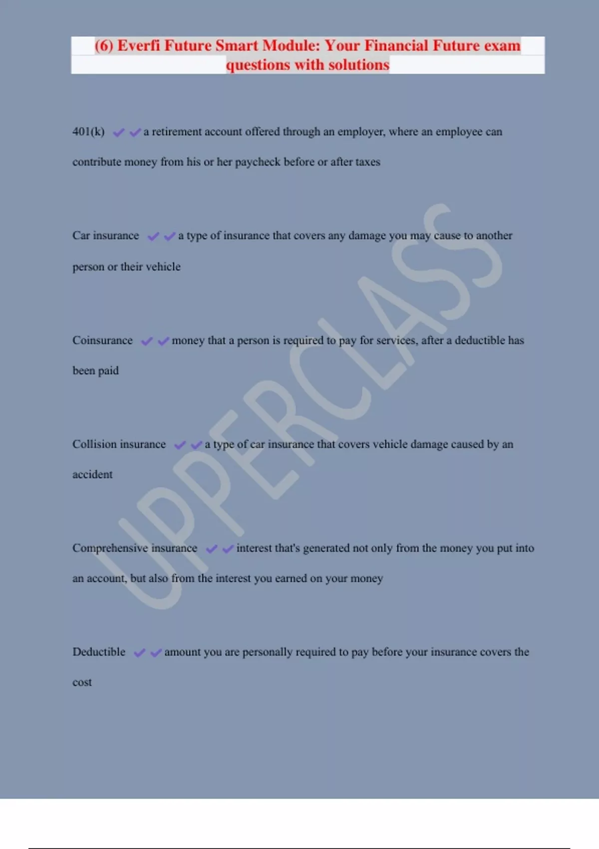 (6) Everfi Future Smart Module: Your Financial Future exam questions ...