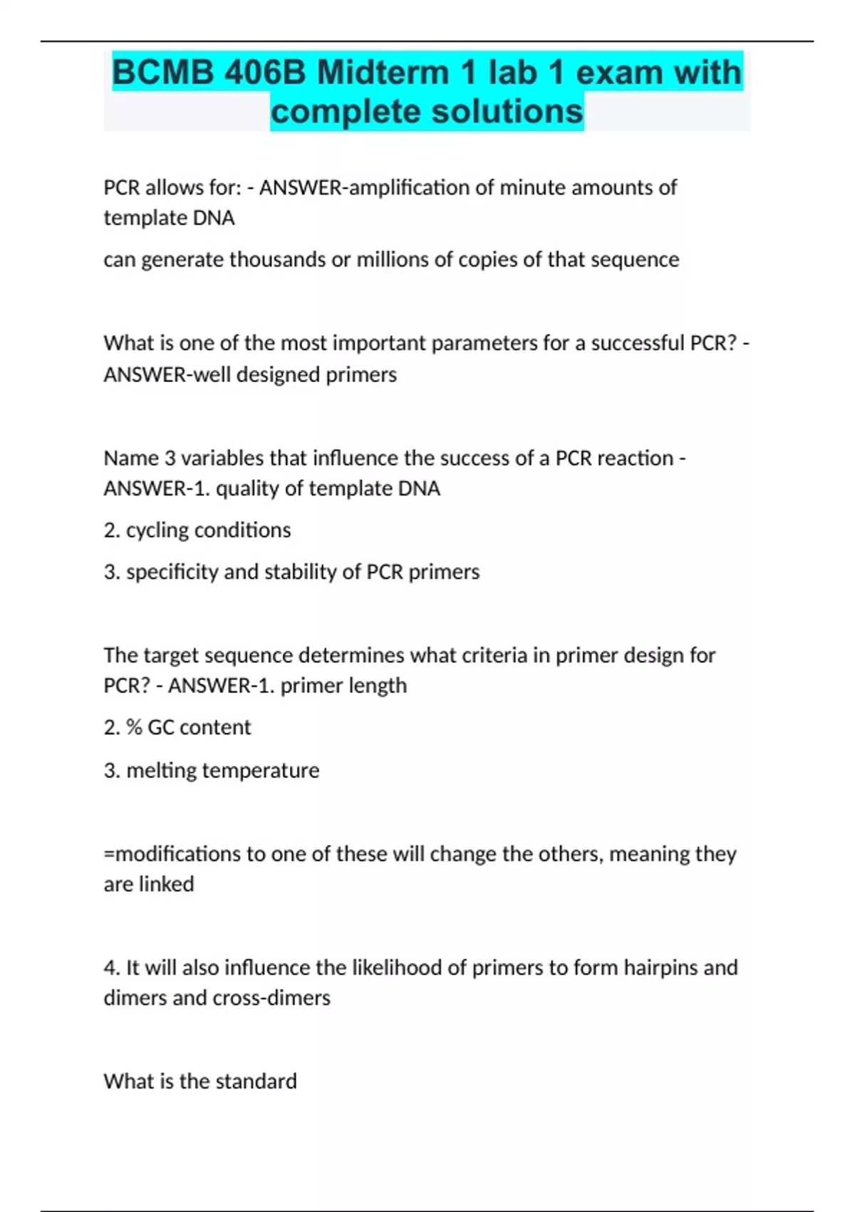 BCMB 406B Midterm 1 lab 1 exam with complete solutions - BCMB - Stuvia US