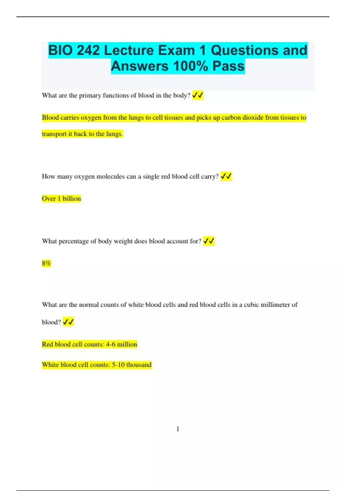 Bio 242 Lecture Exam 1 Questions And Answers 100 Pass Bio 242