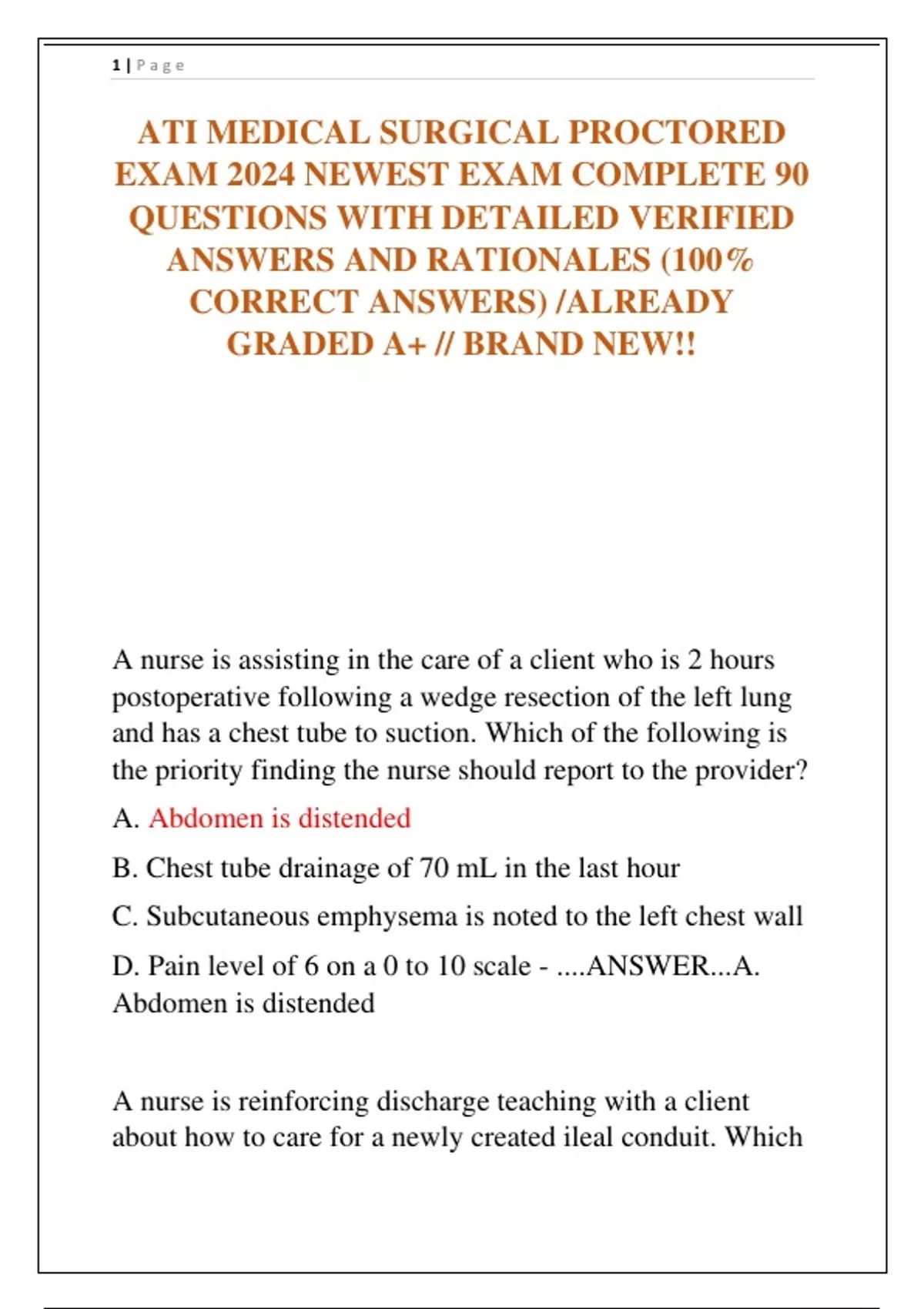 ATI MEDICAL SURGICAL PROCTORED EXAM 2024 NEWEST EXAM COMPLETE 90 ...