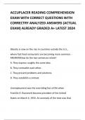 ACCUPLACER READING COMPREHENSION EXAM WITH CORRECT QUESTIONS WITH CORRECTRY ANALYZED ANSWERS &lpar;ACTUAL EXAM&rpar; ALREADY GRADED A&plus; LATEST 2024     