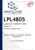 LPL4805 Assignment 1 &lpar;DETAILED ANSWERS&rpar; Semester 2 2024 - DISTINCTION GUARANTEED
