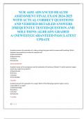 NUR 643E ADVANCED HEALTH  ASSESSMENT FINAL EXAM 2024-2025  WITH ACTUAL CORRECT QUESTIONS  AND VERIFIED DETAILED ANSWERS  &vert;FREQUENTLY TESTED QUESTION AND  SOLUTIONS &vert;ALREADY GRADED  A&plus;&vert;NEWEST&vert;GUARANTEED PASS &vert;LATEST  UPDATE