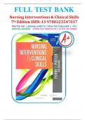Test Bank for Nursing Interventions & Clinical Skills&comma; 7th Edition&comma; by Anne G&period; Perry&comma; Patricia A&period; Potter & Wendy R&period; Ostendorf&vert; 9780323547017&vert; All Chapters 1-32&vert; LATEST