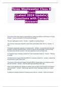 Texas Wastewater Class BExam &lbrace;Latest 2024 Update&rcub; Questions with CorrectAnswers