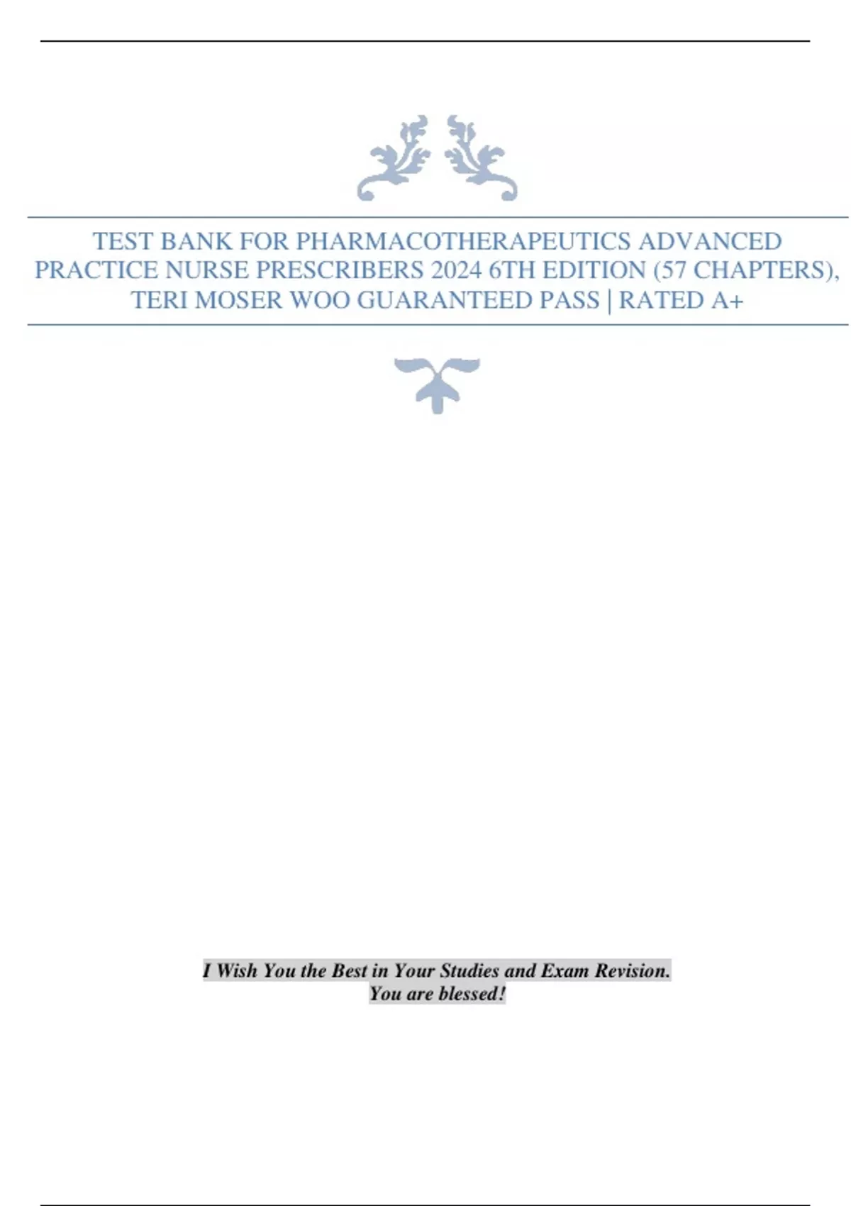TEST BANK FOR PHARMACOTHERAPEUTICS ADVANCED PRACTICE NURSE PRESCRIBERS