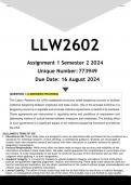 LLW2602 Assignment 1 &lpar;ANSWERS&rpar; Semester 2 2024 - DISTINCTION GUARANTEED