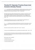Florida 911 Operator Practice Exam And Answers Already Passed&period;