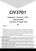 CIV3701 Assignment 1 &lpar;ANSWERS&rpar; Semester 2 2024 - DISTINCTION GUARANTEED