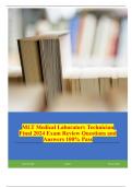 MLT Medical Laboratory Technician Final 2024 Exam Review Questions and Answers 100&percnt; Pass