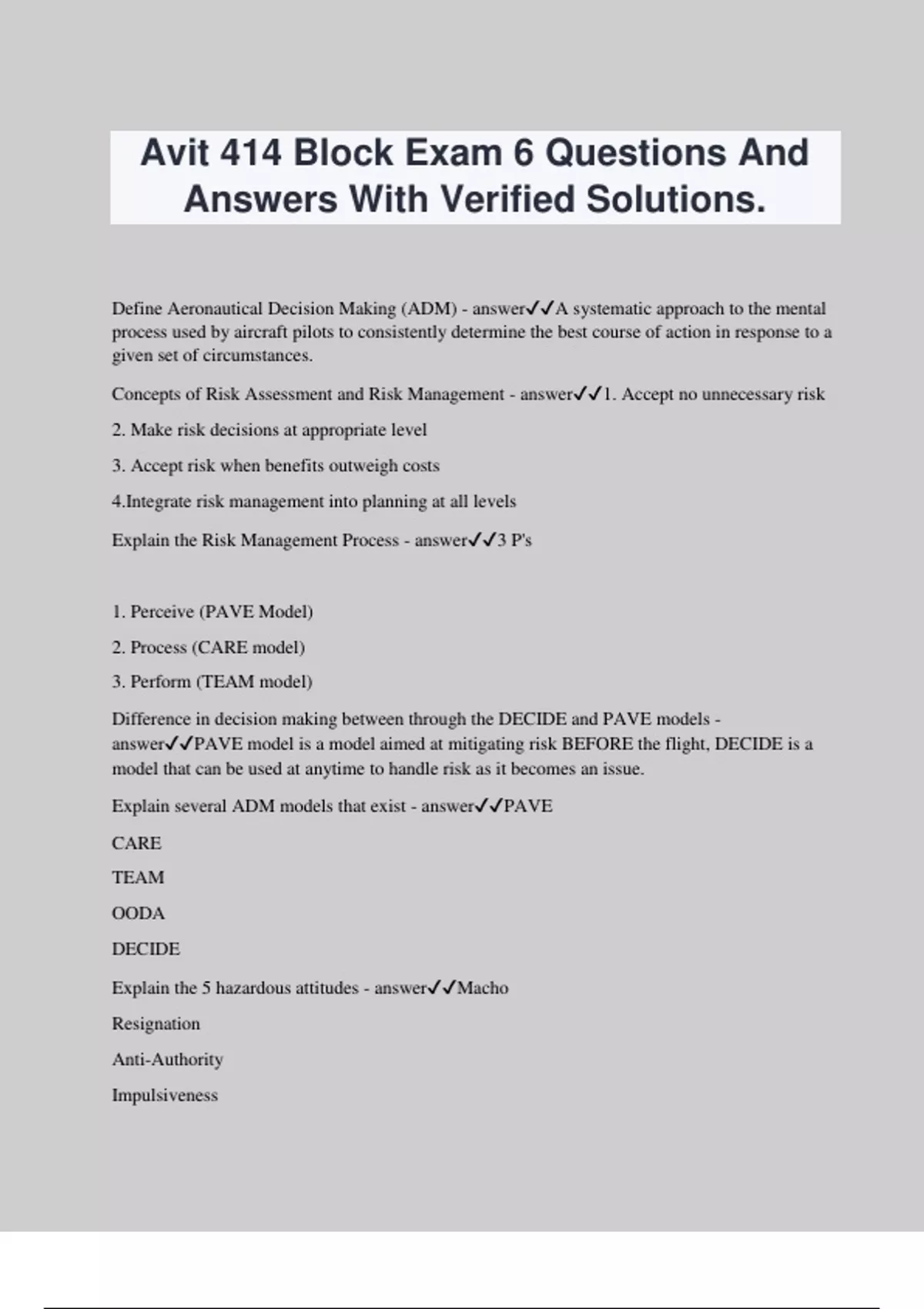 Avit 414 Block Exam 6 Questions And Answers With Verified Solutions ...