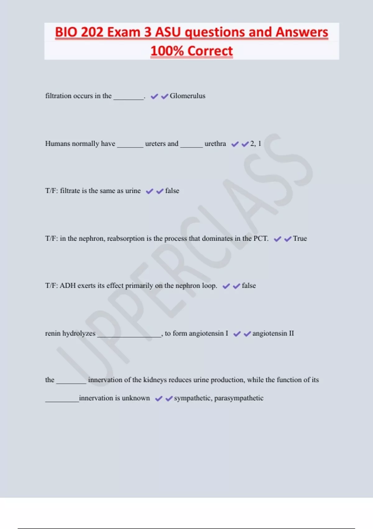 BIO 202 Exam 3 ASU questions and Answers 100% Correct - BIO 202 - Stuvia US