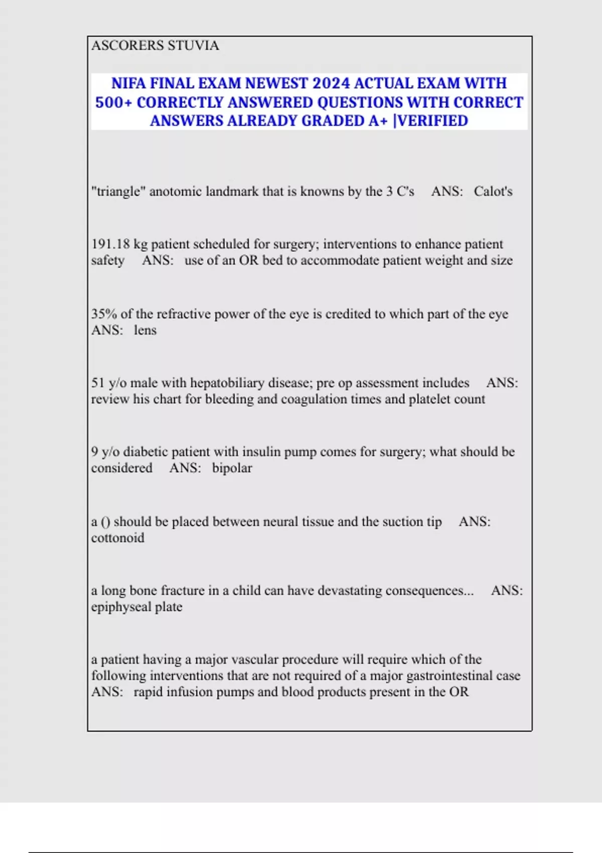 NIFA FINAL EXAM NEWEST 2024 ACTUAL EXAM WITH 500+ CORRECTLY ANSWERED ...