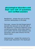 physiological disorders and their care unit 14 questions and verified answers